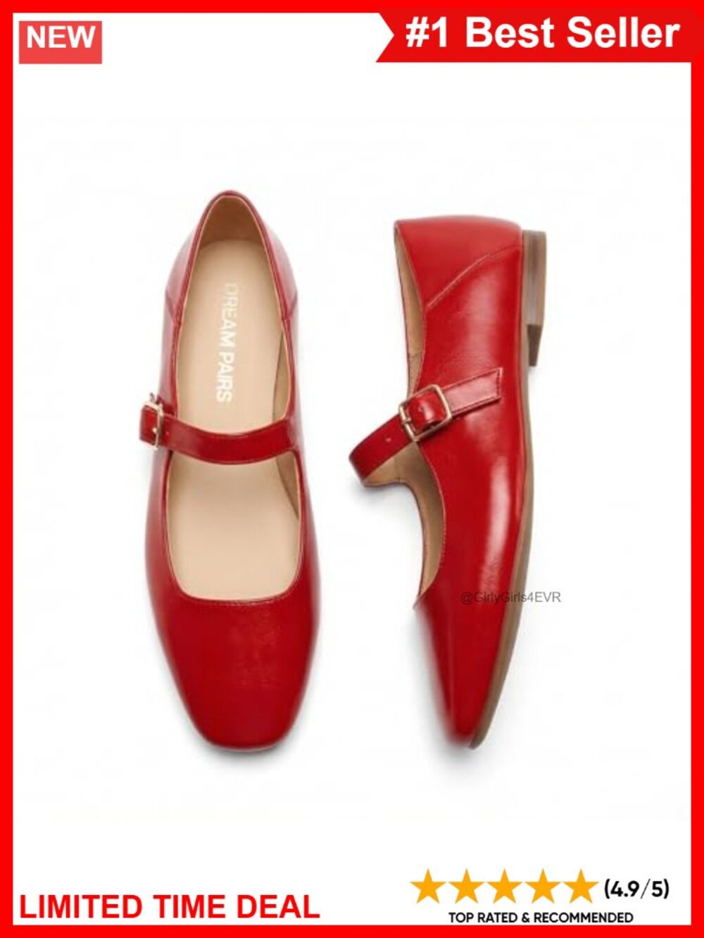 Square Toe Mary Jane Flats Faux Leather Slip-On Shoes